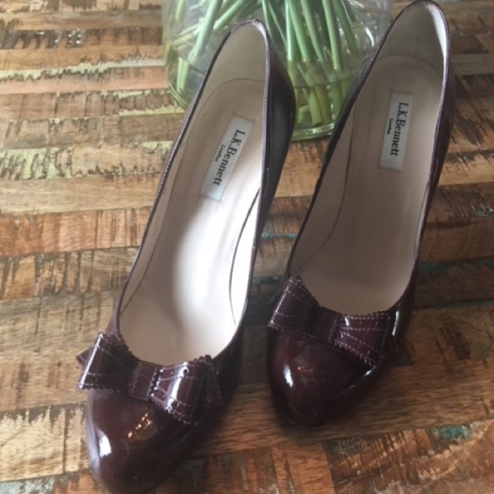 LK Bennett burgundy patent leather.